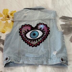 Forever 21 Blue Denim Vest with Heart Eye Patch